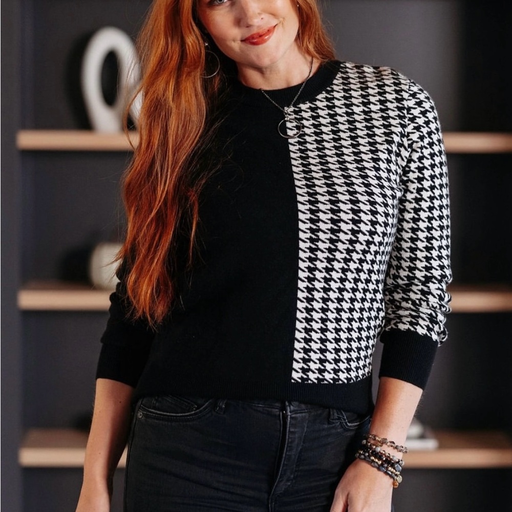 Black and White Houndstooth Sweater